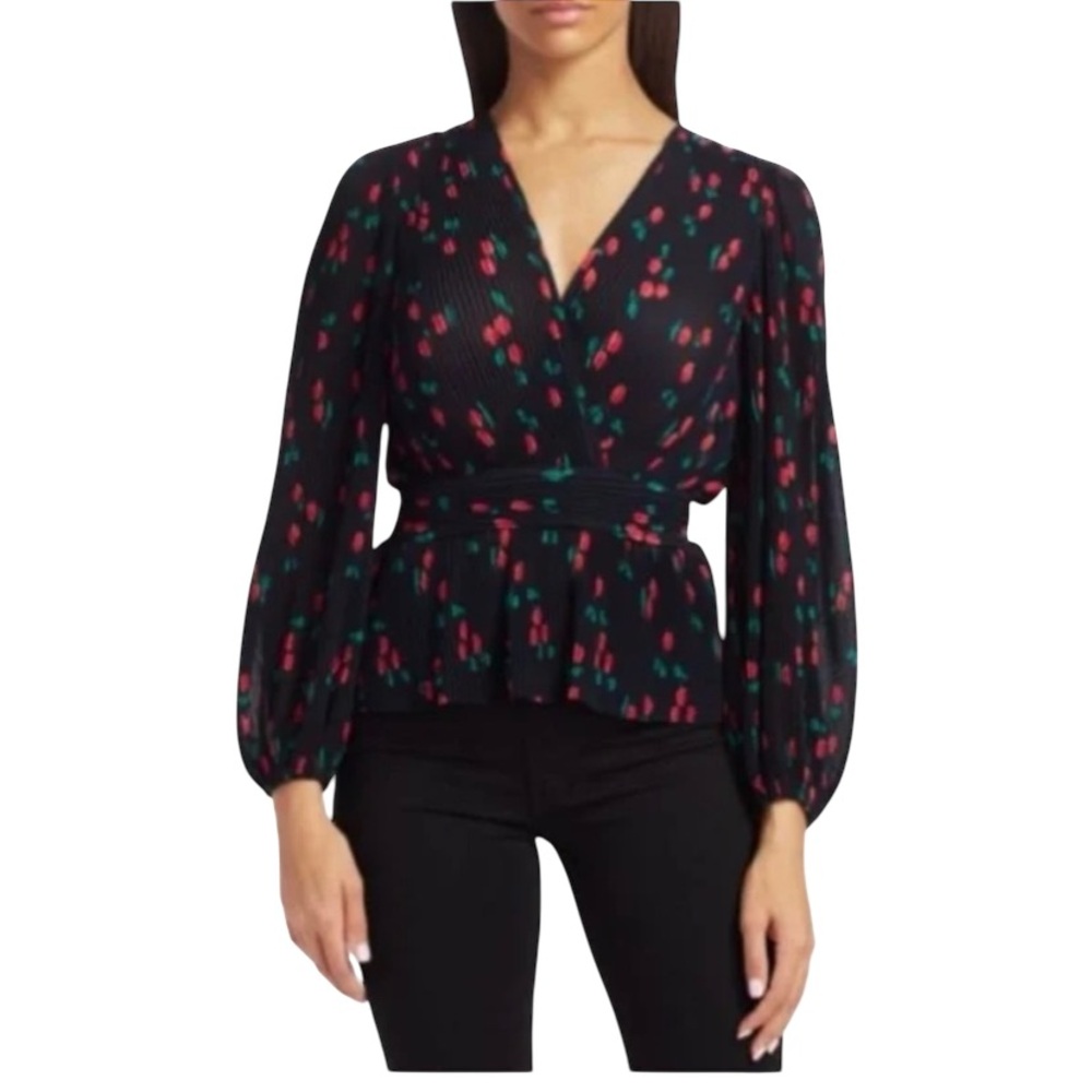 The‎ Kooples Paris Cherry Naive Wrap Top women's Size Black Red